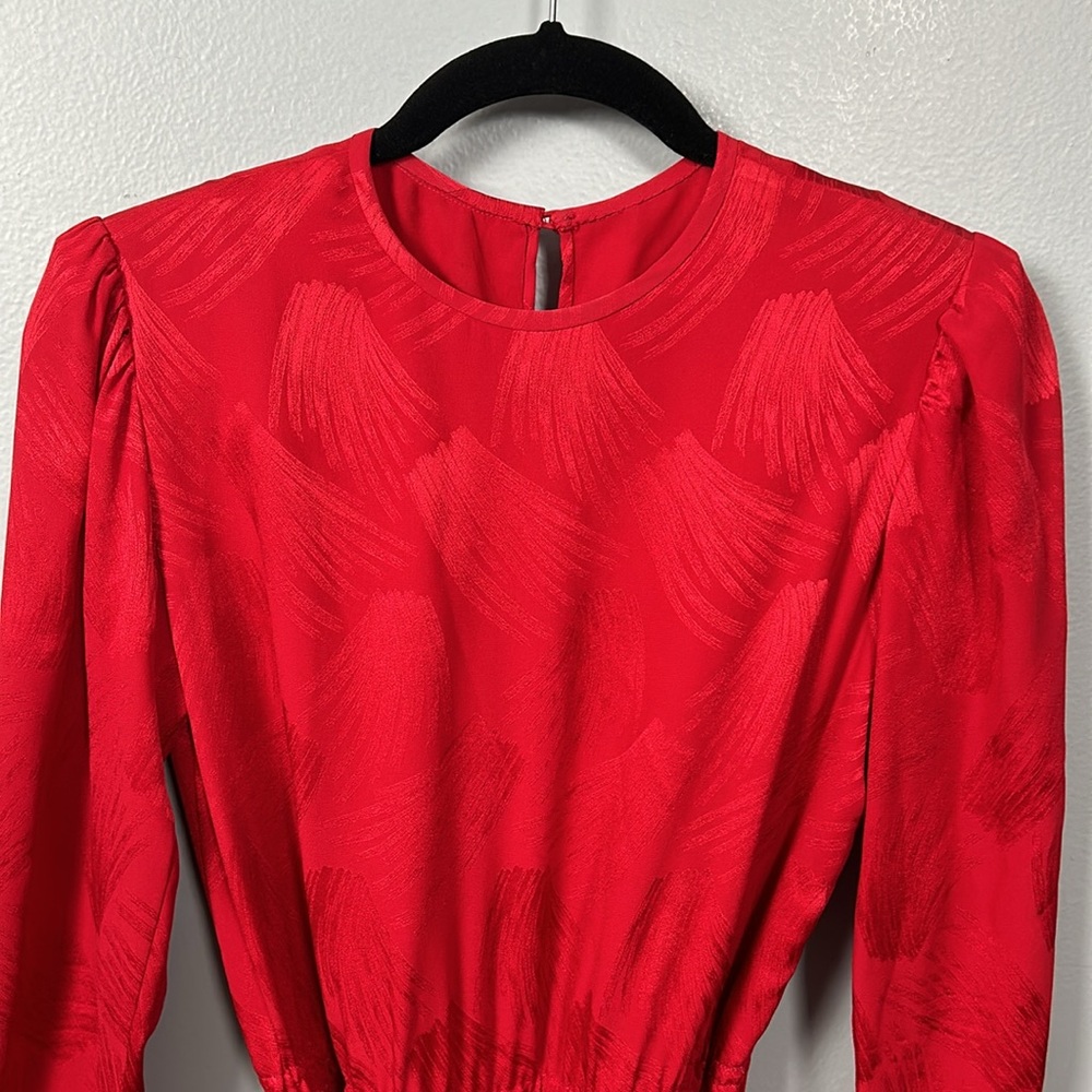 Vintage Women’s Silk Red Shift Dress Faux Feather Hem Necktie Slip on size S - Picture 12 of 17